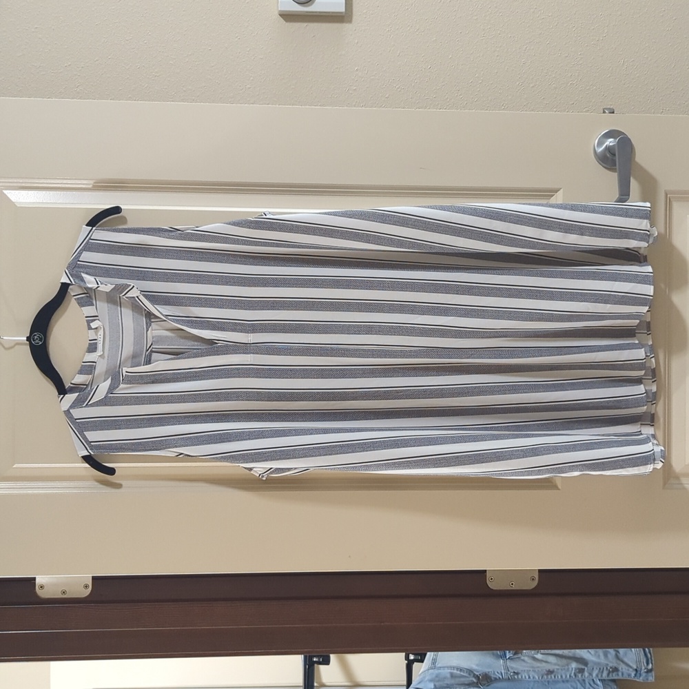 Lush black and off-white striped tank dress